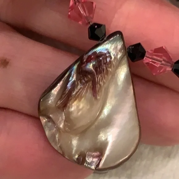 Sterling silver toggle clasp mother of Pearl shell pendant pearl necklace - Picture 8 of 12